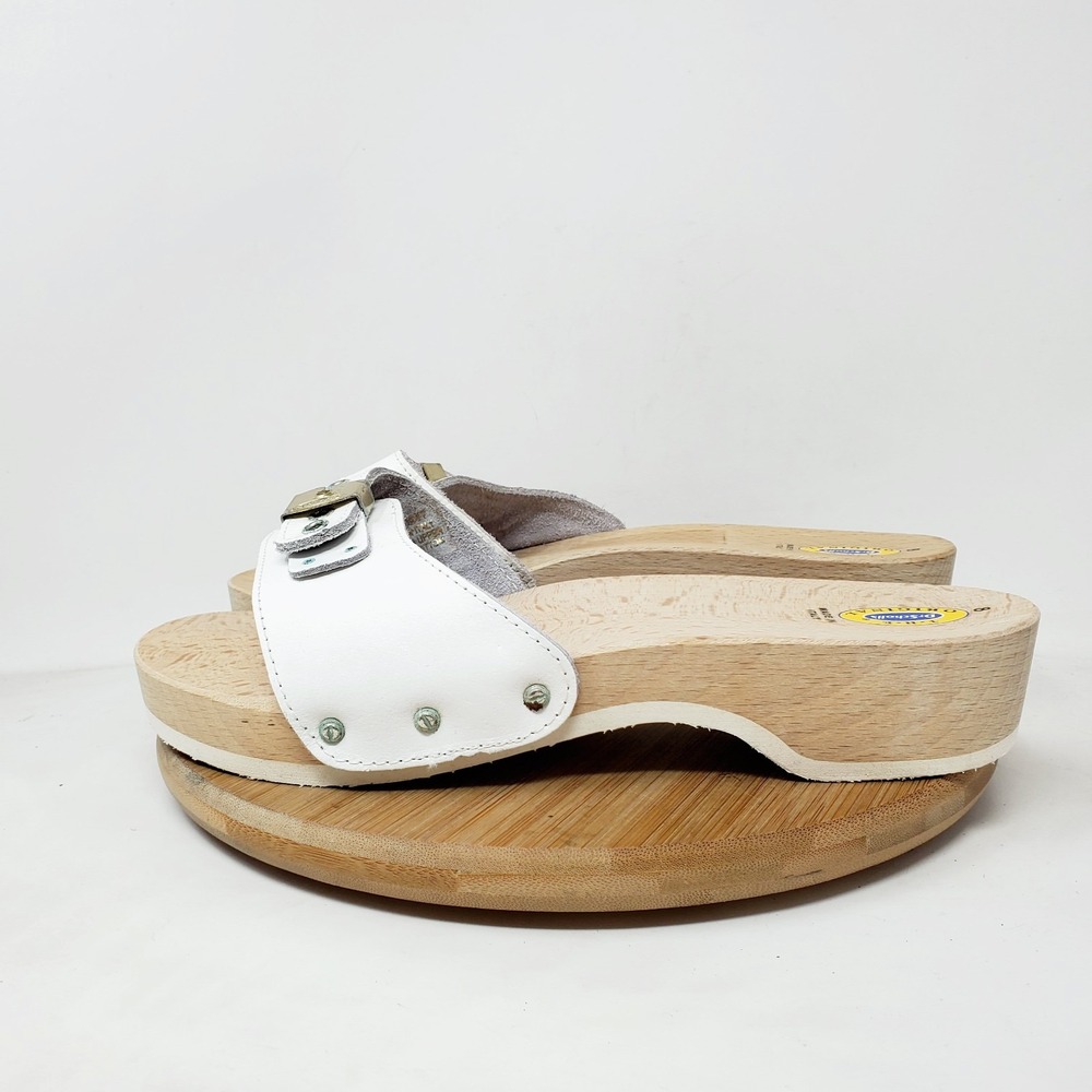 Dr Scholls Wooden Slide Sandals Womens 8 Original Clog White Italy Shoes